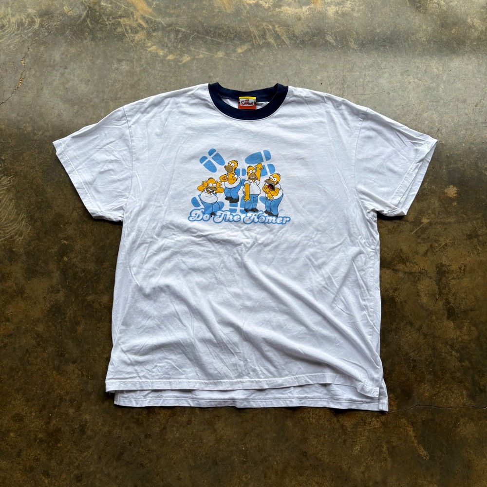 Vintage 2007 The Simpsons Do The Homer Ringer T-Shirt Mens Large White Navy Blue